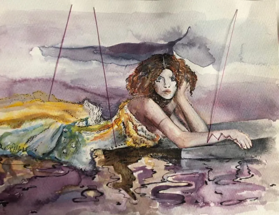 disegno di Sophie xeon in tecnica mista ispirato dall album Oil of Every Pearls Un-Insides