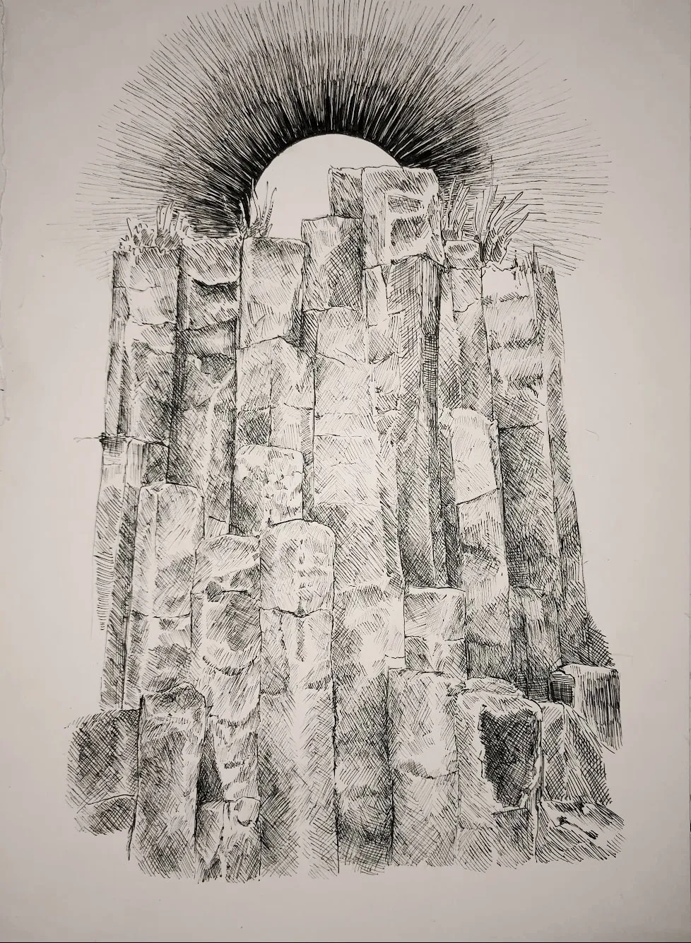 Disegno di una formazione di colonne basaltiche in Islanda 